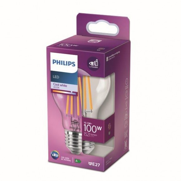 Philips 8718699762070 LED žiarovka 1x10,5W | E27 | 1521lm | 4000K - studená biela, číra, EyeComfort