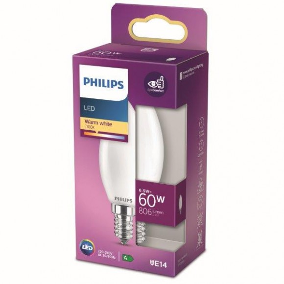 Philips 8718699762698 LED žiarovka 1x6,5W | E14 | 806lm | 2700K - teplá biela, matná biela, EyeComfort