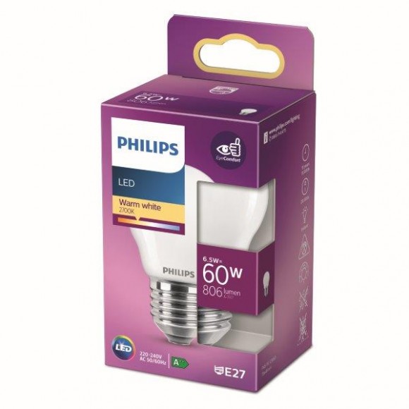 Philips 8718699762858 LED žiarovka 1x6,5W | E27 | 806lm | 2700K - teplá biela, matná biela, EyeComfort