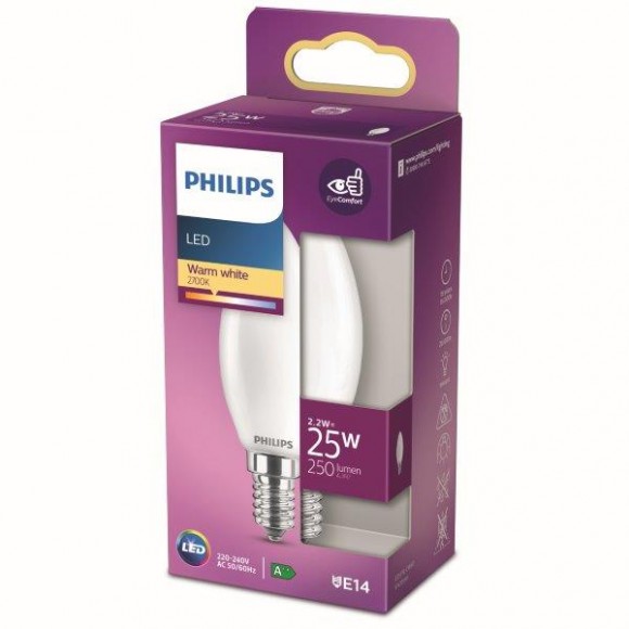 Philips 8718699763374 LED žiarovka 1x2,2W | E14 | 250lm | 2700K - teplá biela, matná biela, EyeComfort