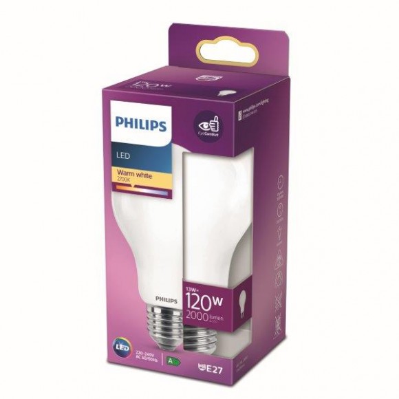 Philips 8718699764517 LED žiarovka 1x13W | E27 | 2000lm | 2700K - teplá biela, matná biela, EyeComfort