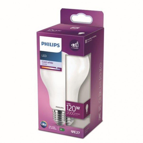 Philips 8718699764531 LED žiarovka 1x13W | E27 | 2000lm | 4000K - studená biela, matná biela, EyeComfort