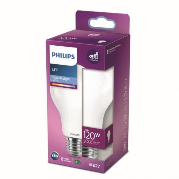 Philips 8718699764555 LED žiarovka 1x13W | E27 | 2000lm | 6500K - studené denné svetlo, matná biela, EyeComfort