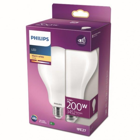 Philips 8718699764630 LED žiarovka 1x23W | E27 | 3452lm | 2700K - teplá biela, matná biela, EyeComfort