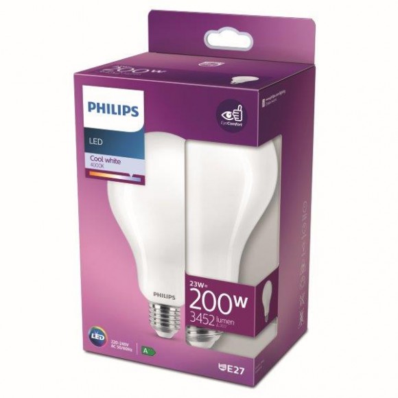 Philips 8718699764654 LED žiarovka 1x23W | E27 | 3452lm | 4000K - studená biela, matná biela, EyeComfort