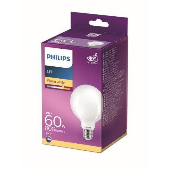Philips 8718699764692 LED žiarovka 1x7W | E27 | 806lm | 2700K - teplá biela, matná biela, EyeComfort