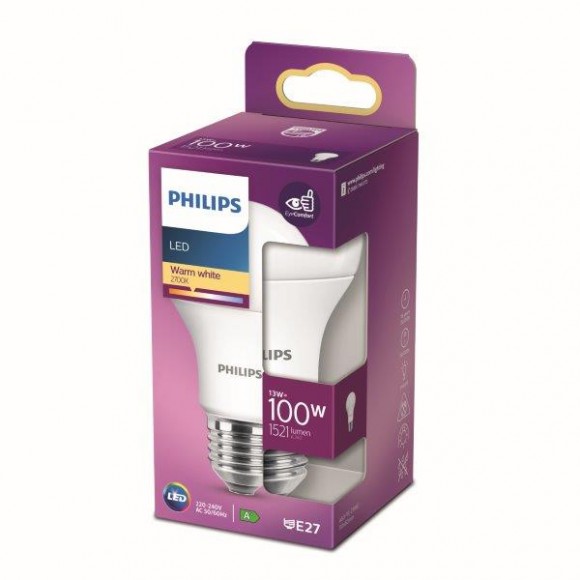 Philips 8718699769765 LED žiarovka 1x13W | E27 | 1521lm | 2700K - teplá biela, matná biela, EyeComfort