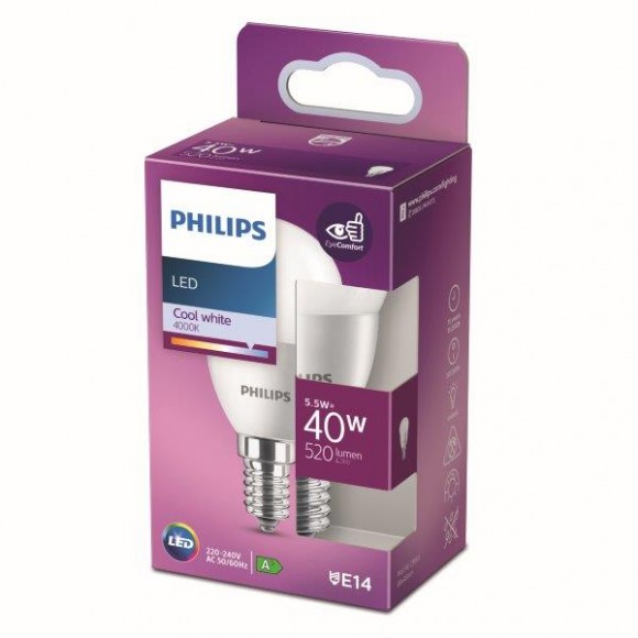Philips 8718699771836 LED žiarovka 1x5,5W | E14 | 520lm | 4000K - studená biela, matná biela, EyeComfort