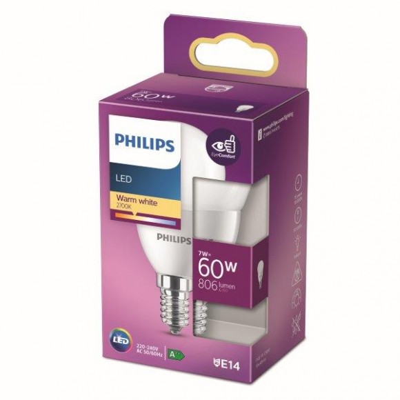 Philips 8718699772239 LED žiarovka 1x7W | E14 | 806lm | 2700K - teplá biela, matná biela, Eyecomfort