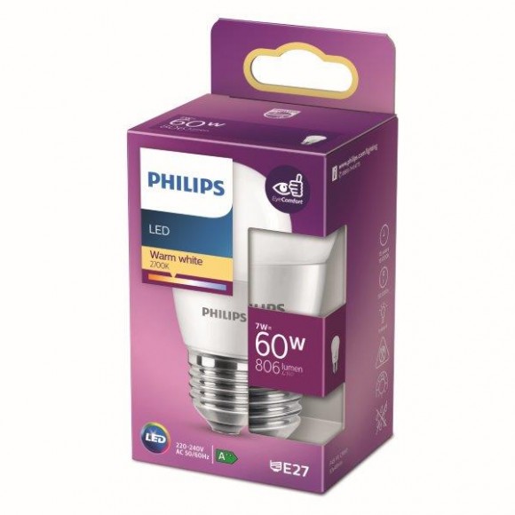 Philips 8718699772253 LED žiarovka 1x7W | E27 | 806lm | 2700K - teplá biela, matná biela, Eyecomfort