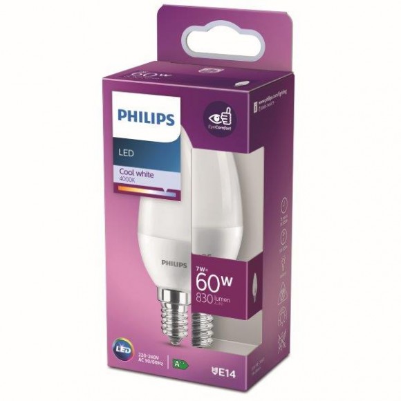 Philips 8718699772277 LED žiarovka 1x7W | E14 | 830lm | 4000K - studená biela, matná biela, Eyecomfort