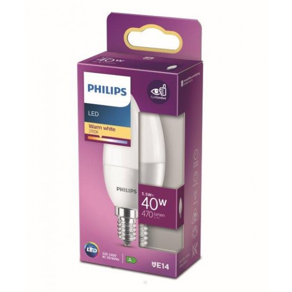 Philips 8718699772390 LED žiarovka 1x5,5W | E14 | 470lm | 2700K - teplá biela, matná biela, Eyecomfort