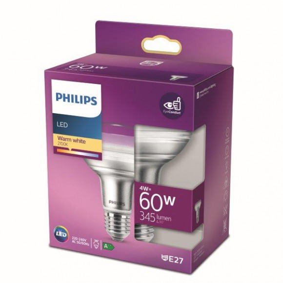Philips 8718699773854 LED žiarovka 1x4W | E27 | 345lm | 2700K - teplá biela, Eyecomfort