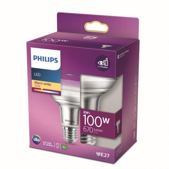 Philips 8718699773878 LED žiarovka 1x8W | E27 | 670lm | 2700K - teplá biela, Eyecomfort