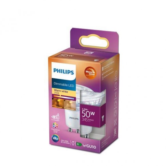Philips 8718699774233 LED žiarovka 1x3,8W | GU10 | 345lm | 2200-2700K - Warm Glow, stmievateľná, Eyecomfort