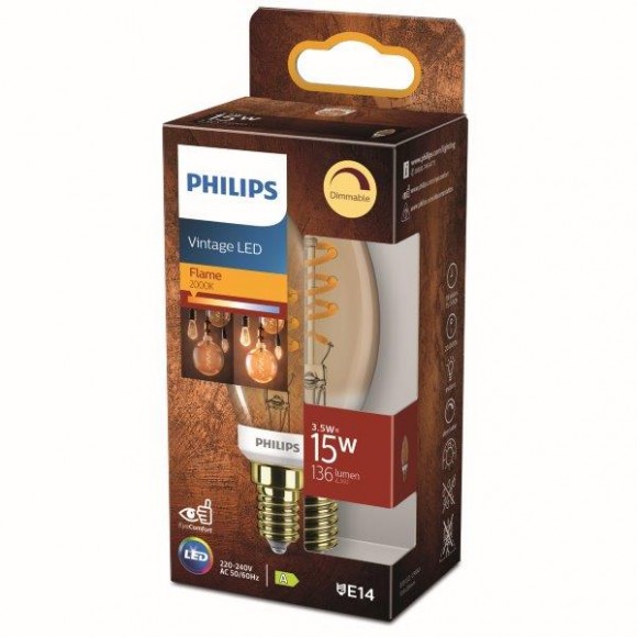 Philips 8718699774936 LED žiarovka 1x3,5W | E14 | 136lm | 2000K - plameň, stmievateľná, jantárová, Eyecomfort