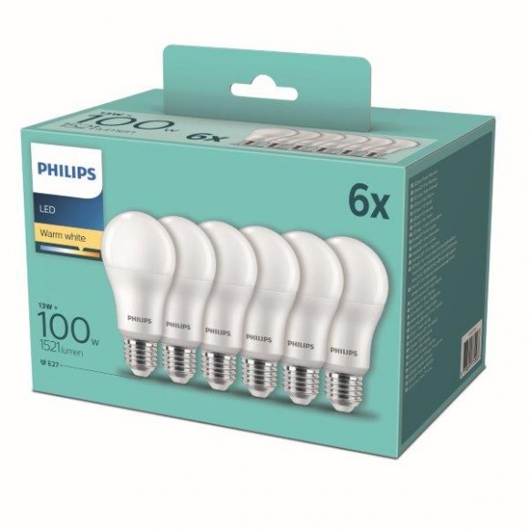 Philips 8718699775568 LED sada žiaroviek 6x13W-100W | E27 | 1521lm | 2700K - set 6ks, biela