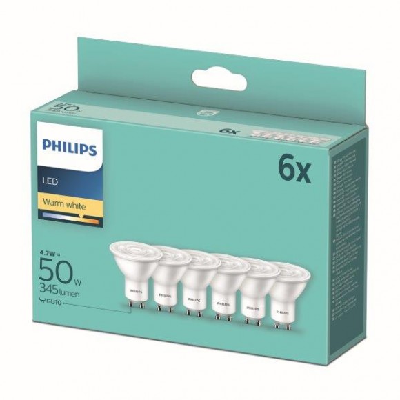 Philips 8718699777890 LED sada žiaroviek 7x4,7W-50W | GU10 | 345lm | 2700K - set 7ks, biela