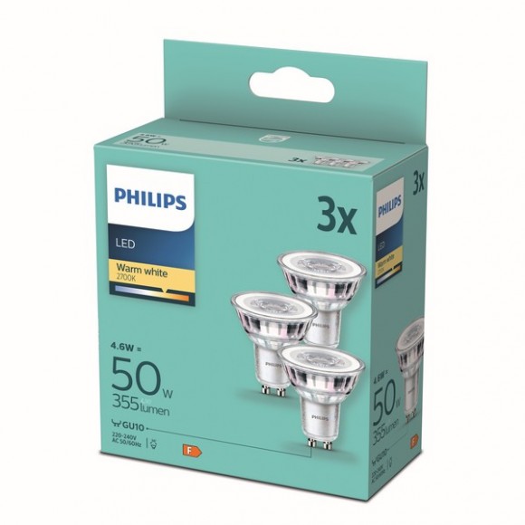 Philips 8718699777913 LED žiarovky 3x4,6W / 50W | GU10 | 355lm | 2700K | 36D | PAR16 - set 3 ks