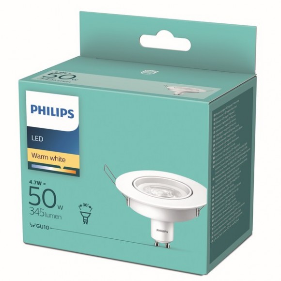 Philips 8718699777975 LED zápustné bodové svietidlo 1x4,7W | GU10 | 345lm | 2700K - biela