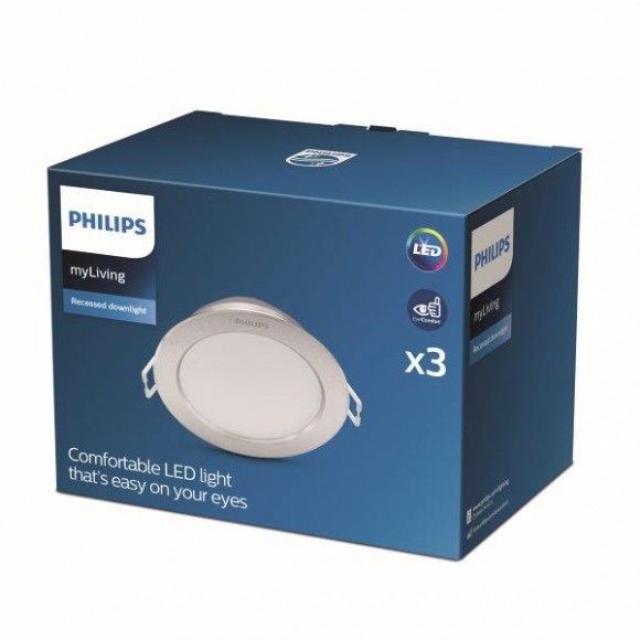 Philips Diamond Cut DL251 LED zápustné bodové svietidlo 1x 3,5W | 300lm | 2700K - set 3ks, ochrana EyeComfort, strieborná