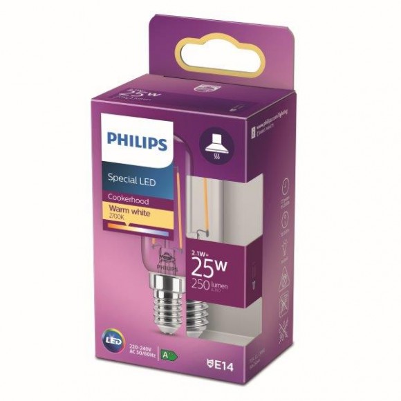 Philips 8718699783334 LED žiarovka 1x2,1W | E14 | 250lm | 2700K - teplá biela, číra, do digestora