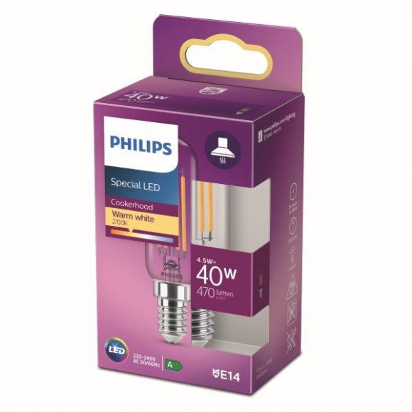 Philips 8718699783358 LED žiarovka 1x4,5W | E14 | 470lm | 2700K - teplá biela, číra, do digestora