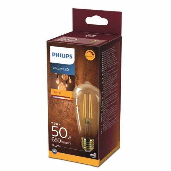 Philips 8718699788766 LED žiarovka Vintage 1x7,2W | E27 | 650lm | 2200K - plameň, stmievateľná, jantárová, Eyecomfort