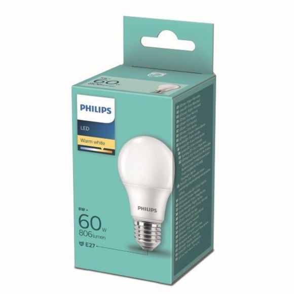 Philips 8719514257566 LED žiarovka 1x8W-60W | E27 | 806lm | 2700K - biela