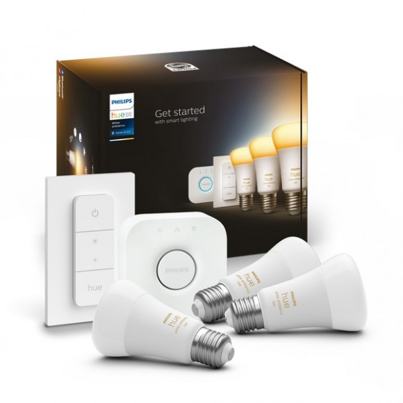 Philips Hue 8719514291232 LED žiarovky a Bridge Starter Kit set 3x8W | E27 | 1100lm | 2200-6500K -sada 3ks, stmievateľné, ZigBee, Bluetooth, diaľkové ovládanie, White Ambiance, bielá