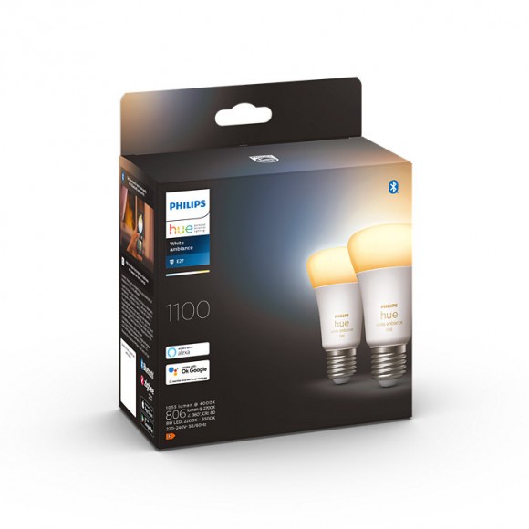 Philips Hue 8719514291256 LED žiarovky 2x8W | E27 | 1100lm | 2200-6500K - set, White Ambience, stmievateľné, Bluetooth