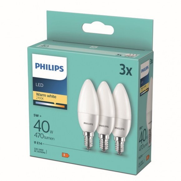 Philips 8719514313385 LED žiarovky 3x5W / 40W | E14 | 470lm | B35 | 2700K - set 3 ks