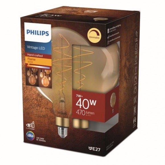 Philips 8719514313781 LED žiarovka 7W / 40W | E27 | 470lm | 1800K | G200 - stmievateľná, zlatá