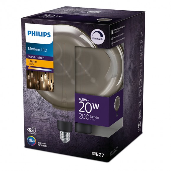 Philips 8719514315396 LED žiarovka 6,5 ​​W / 20W | E27 | 200lm | 1800K | G200 - stmievateľná, dymová
