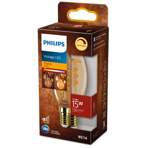 Philips 8719514315976 LED žiarovka Classic 2,5W / 15W | E14 | 136lm | 1800K | B35 - stmievateľná, zlatá