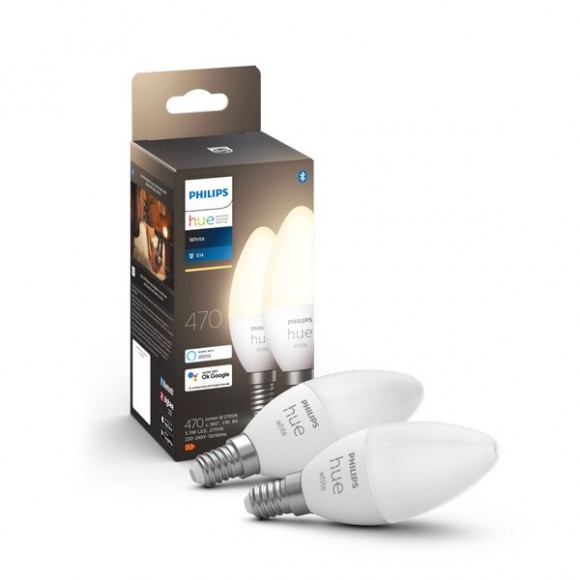 Philips Hue 8719514320628 LED žiarovky set 2x5,5W | E14 | 470lm | 2700K - sada 2ks, Bluetooth, White