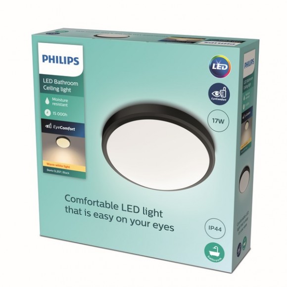 Philips 8719514326606 LED stropné svietidlo Doris 1x17W | 1500lm | 2700K | IP44 - čierna