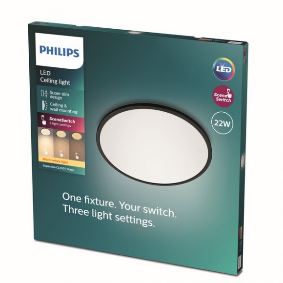 Philips 8719514327085 LED stropné svietidlo Super Slim 1x22W | 2000lm | 2700K - EyeComfort, čierna