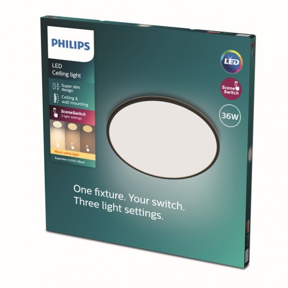 Philips 8719514327160 LED stropné svietidlo Super Slim 1x36W | 3200lm | 2700K - EyeComfort, čierna