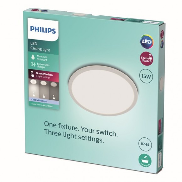 Philips 8719514327221 LED stropné svietidlo Super Slim 1x15W | 1500lm | 4000K | IP44 - EyeComfort, biela