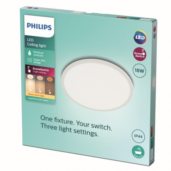Philips 8719514327269 LED stropné svietidlo Super Slim 1x18W | 1500lm | 2700K | IP44 - EyeComfort, biela