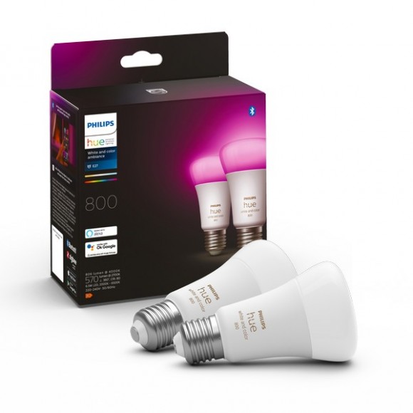 Philips Hue 8719514328365 LED žiarovka 1x6,5W | E27 | 800lm | 2000-6500K | RGB - set 2 ks, Bluetooth, stmievateľné, White and Color Ambiance
