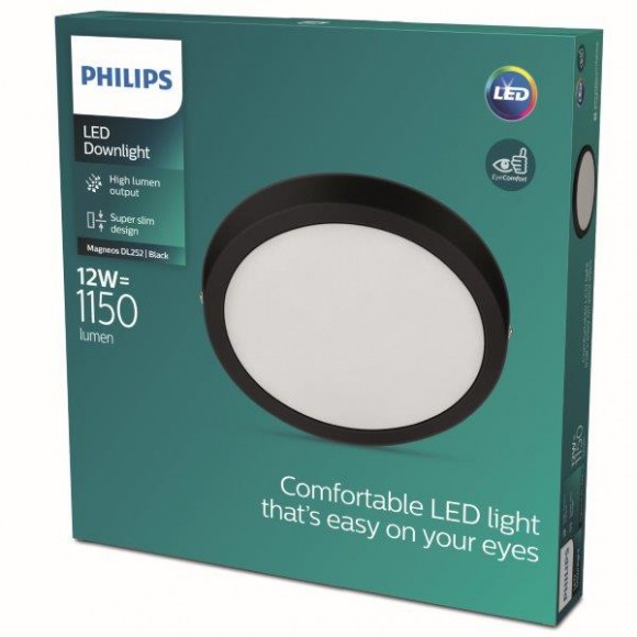 Philips 8719514328693 LED stropné svietidlo Magneos Slim 1x12W | 1150lm | 2700K - EyeComfort, čierna