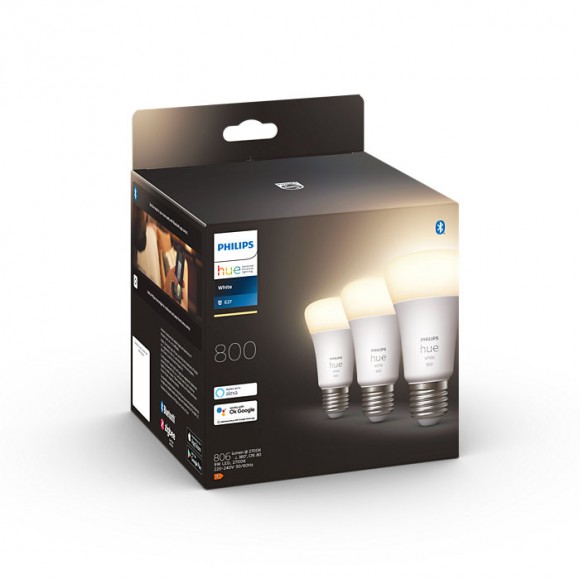 Philips Hue 8719514329881 LED žiarovky 1X9W | E27 | 800lm | 2700K - set 3 ks, White, stmievateľné, Bluetooth