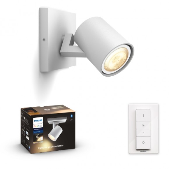 Philips Hue 8719514338203 LED nástenné bodové svietidlo Runner 1x5W | GU10 | 350lm | 2200-6500K - Bluetooth, stmievateľné, diaľkové ovládanie, White Ambiance, biela