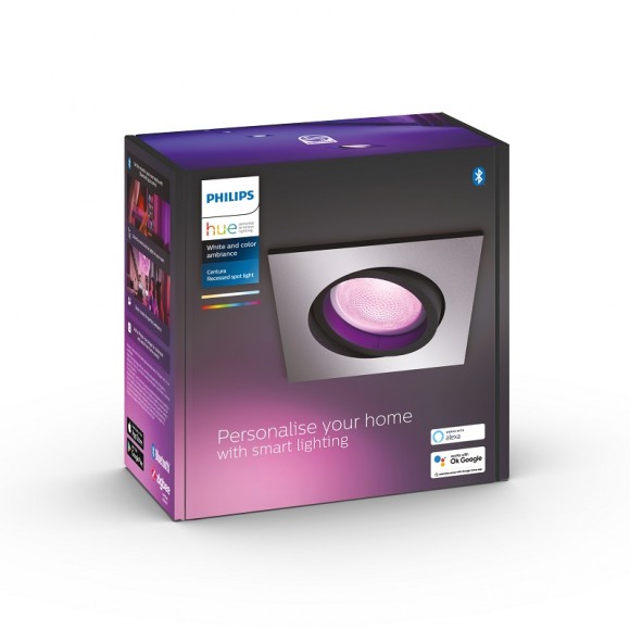 Philips Hue 8719514338807 LED zápustné svietidlo Centura 1x5,7W | GU10 | 350lm | 2200-6500K | RGB - stmievateľné, Bluetooth, White and color ambiance, hliník