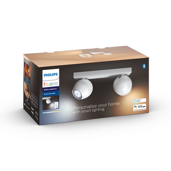 Philips Hue 8719514339064 LED prisadené stropné bodové svietidlo Buckram 2x5W | GU10 | 700lm | 2200-6500K - stmievateľné, Bluetooth, diaľkové ovládanie, White Ambiance, biela