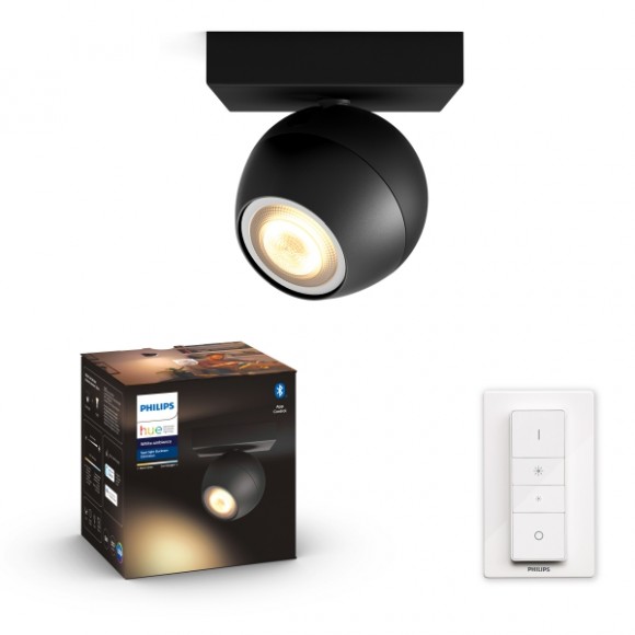 Philips Hue 8719514339248 LED bodové nástenné alebo stropné svietidlo Buckram 1x5W | GU10 | 350lm | 2200-6500K- stmievateľné, diaľkové ovládanie, Bluetooth, White Ambiance, čierna