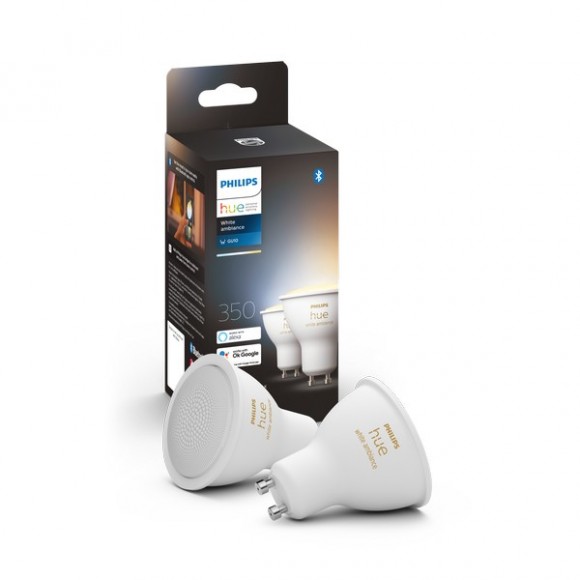 Philips Hue 8719514340121 LED žiarovka 2x4,3W | GU10 | 350lm | 2200-6500K - set 2 ks, Bluetooth, White Ambiance