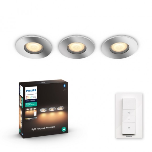 Philips Hue 8719514340817 zápustné bodové svietidlo Adore 3X5W | GU10 | 3x350lm | 2200-6500K - White Ambiance, stmievateľné, diaľkový ovládač, Bluetooth, chróm